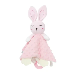 Doudou Plat Lapin Rose avec anneau de dentition